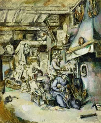 Bauernfamilie in einem Innenraum, nach einem Stich von Adrian van Ostade (1610-1685)
